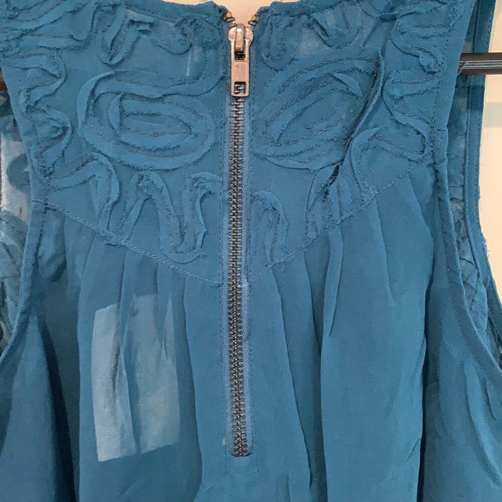 Chandi & Lia Blouse XS Deep Teal Sleeveless V Neck Soutache Trim - Picture 6 of 6